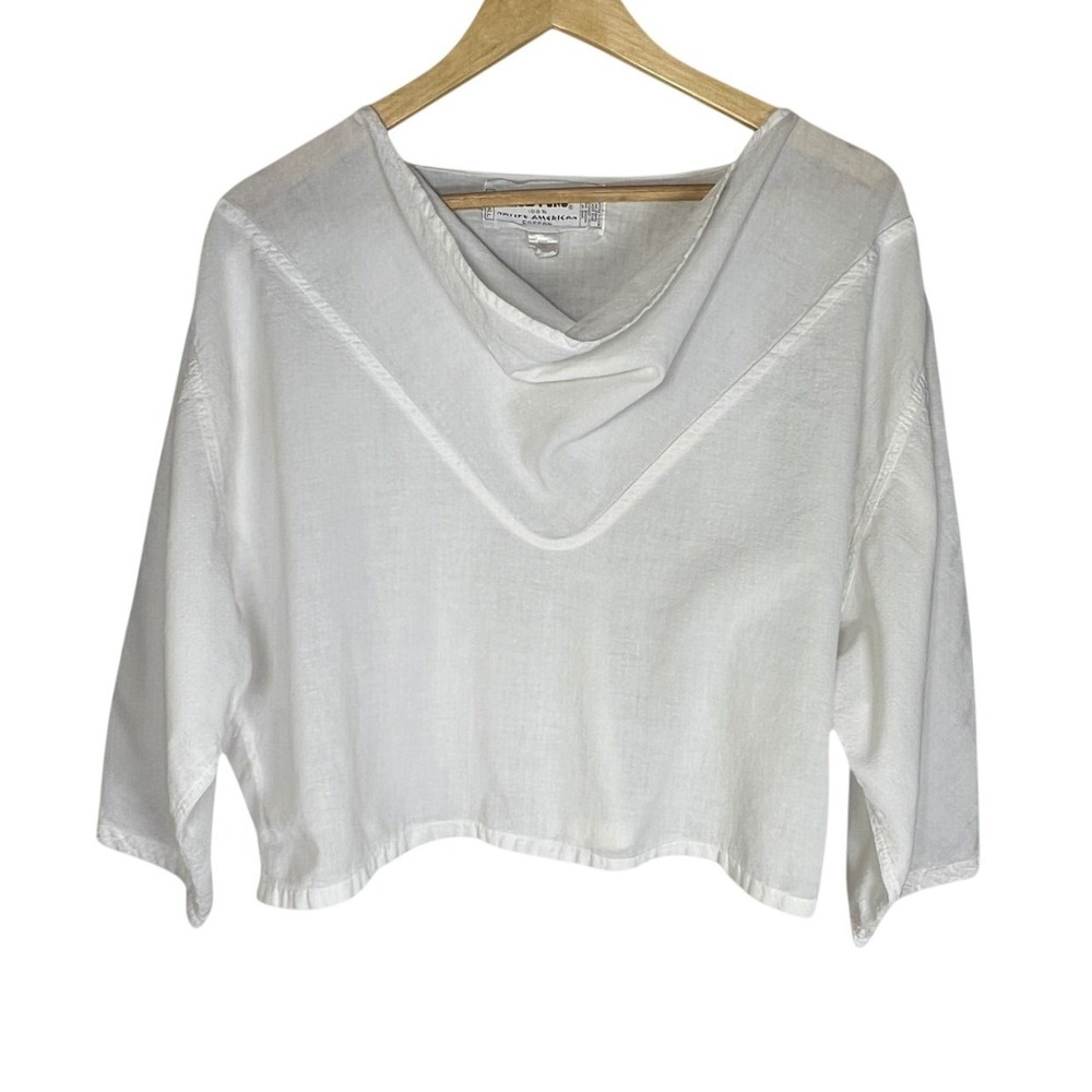 New Hero White 100% Native American Cotton Top Cowl Neck Boxy XS Made in USA VTG